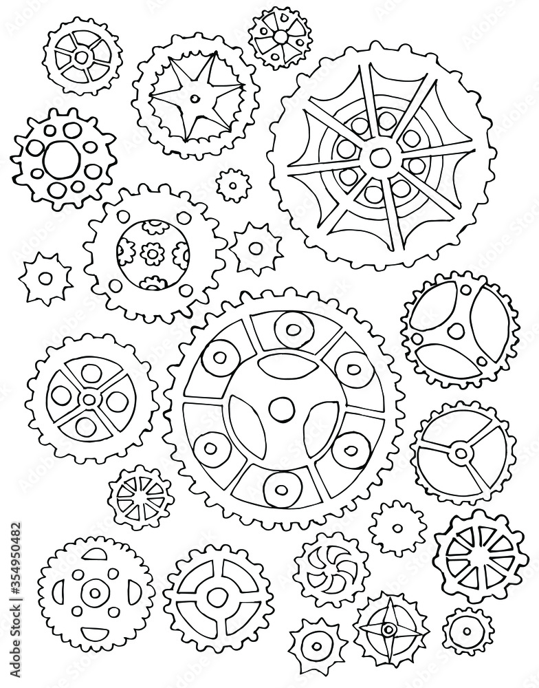 Steampunk gear collection. Set Vector vintage transmission cogwheels ...