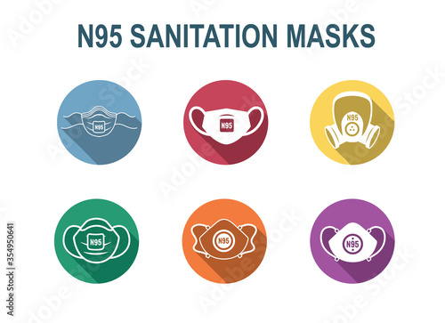 N95 facemask ppe face mask icon set - respiratory face masks