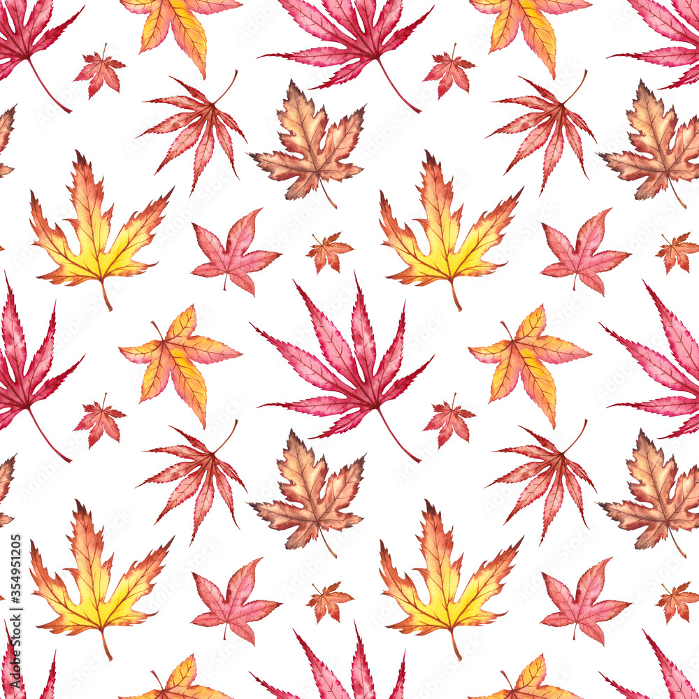 Seamless pattern with japanese maple leaves.