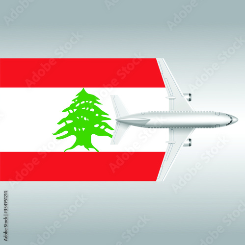 Plane and flag of Lebanon. Travel concept for design