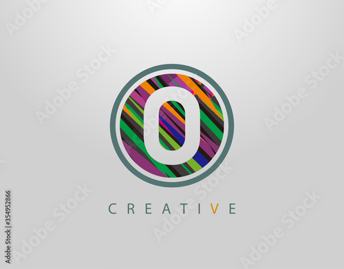 Creative O Letter Logo. Modern Abstract Circle Geometric Initial O Icon Design, sreated rith strips with pop art coloring. photo