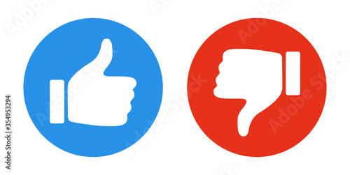 Thumb up and thumb down flat icon. Vector illustration