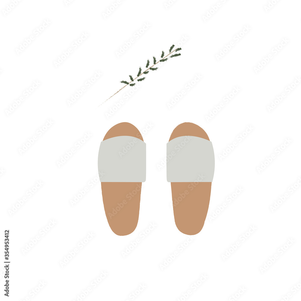 Slippers in neutral colors and plant. 
Organic shoes