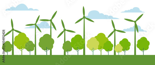 Wind turbines  solar power generators. Ecology town concept