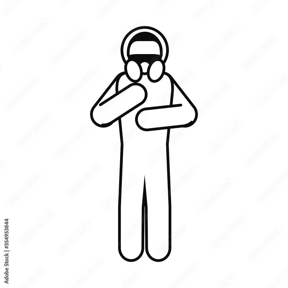 pictogram man standing wearing mask respirator, line style pictogram man standing wearing mask respirator, line style
