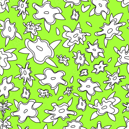 Line flowers pattern on green background for spring banner