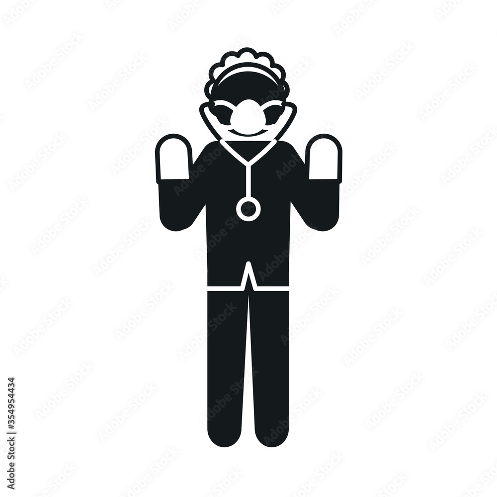 pictogram doctor woman with stethoscope and medical mask icon, silhouette style pictogram doctor woman with stethoscope and medical mask icon, silhouette style