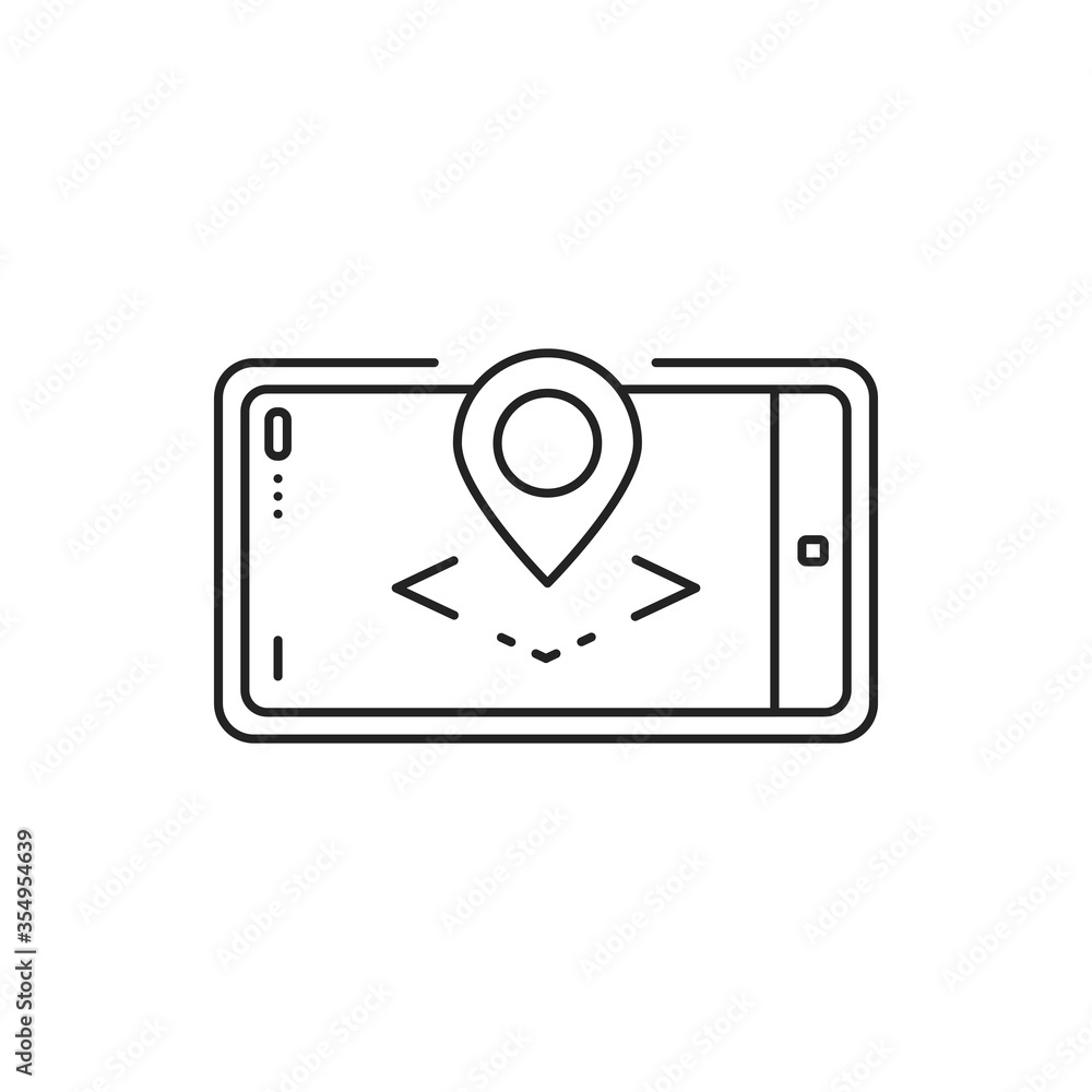 Augmented reality map black line icon. Geo location app in smartphone. Pictogram for web page, mobile app, promo. UI UX GUI design element. Editable stroke. Augmented reality map black line icon. Geo location app in smartphone. Pictogram for web page, mobile app, promo. UI UX GUI design element. Editable stroke.
