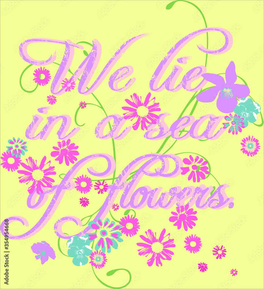 Floral lettering vector on yellow background character illustration