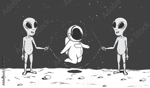 Aliens plays with astronaut