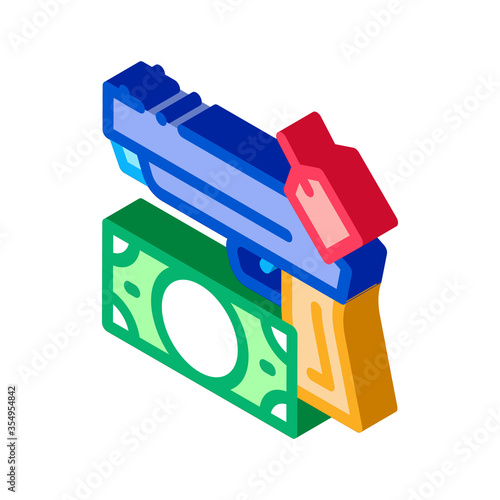 give gun to pawnshop for money icon vector. isometric give gun to pawnshop for money sign. color isolated symbol illustration