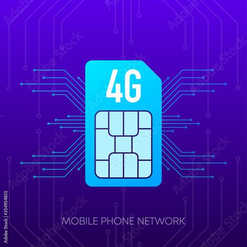 Mobile phone 4G network logo sim card on gradient abstract background. Vector