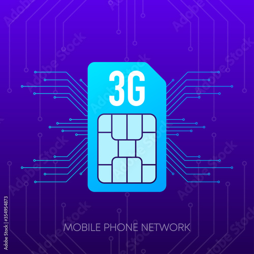 Mobile phone 3G network logo sim card on gradient abstract background. Vector