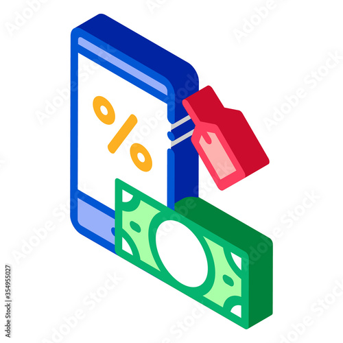 money phone pledge icon vector. isometric money phone pledge sign. color isolated symbol illustration
