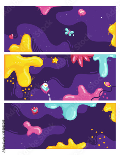 color fantasy abstract splash background set. cartoon vector colorful illustration