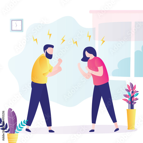 Couple in quarrel. Married couple ready to fight. Depression and divorce. Relationship family conflict, stress.