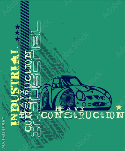 Car rally heavy construction vector character illustration