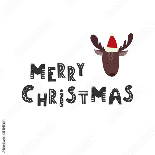 Obraz na plátně Merry Christmas. Cute deer with snowflakes background.