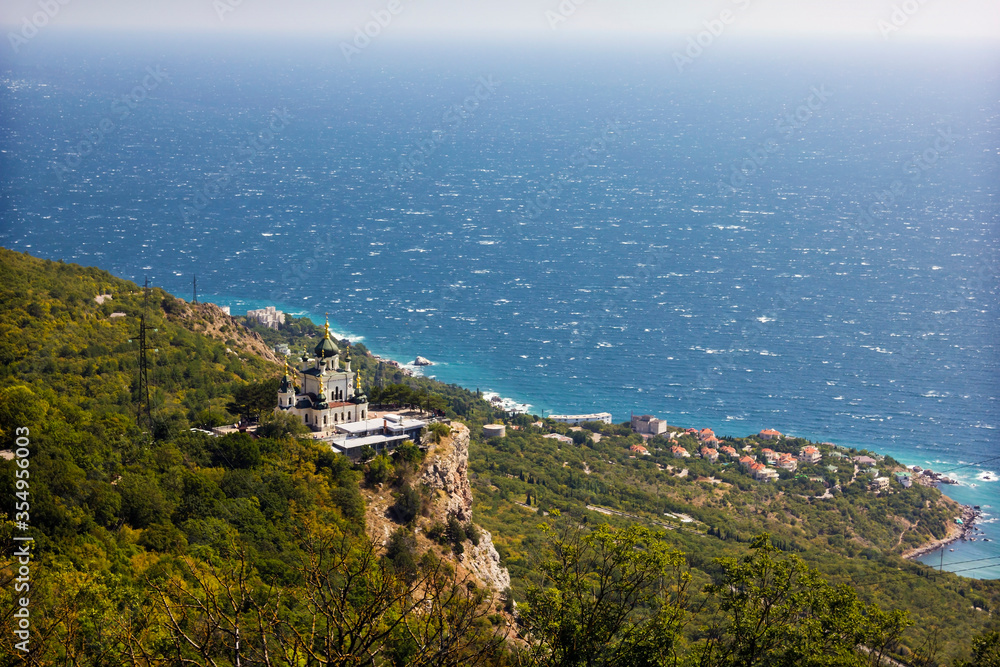 Sea view from the top of the mountain. Black sea coast of Crimea.