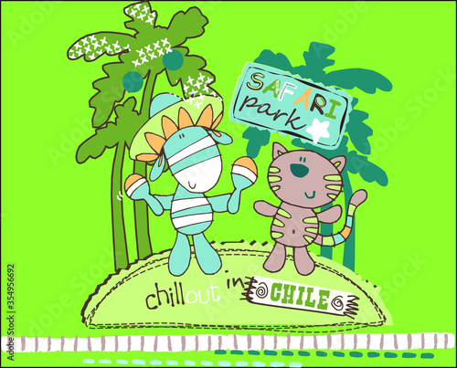 Funny safari park animal on green background vector character illustration