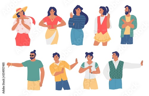 People gesturing to show disagreement, vector flat isolated illustration