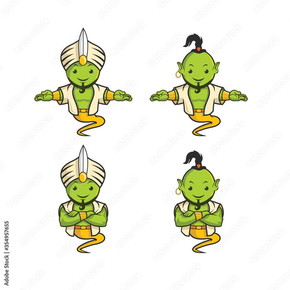 Obraz premium Ghost Genius Green with Yellow Color Details. Vector Illustration Mascot/Character Design Set.