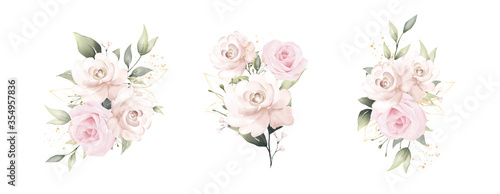 rose watercolor vector set beautiful floral bouquet © Panupon