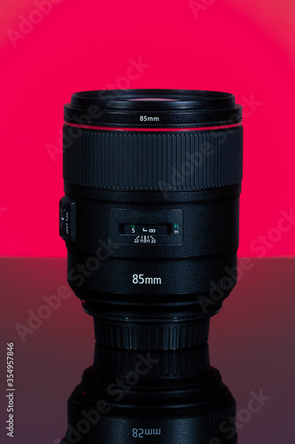 85 mm photo lens on glas panel ready for camera