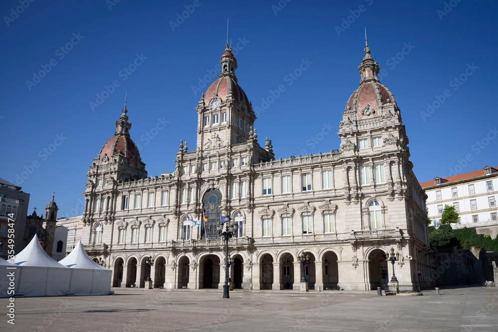 City Hall Palace in the Plaza de Maria Pita, in the center of La Coruña, Galicia, Spain, Europe