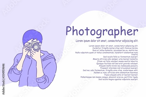 Man holding camera and shooting for take photo with copyspace, Concept photographer drawing character vector.