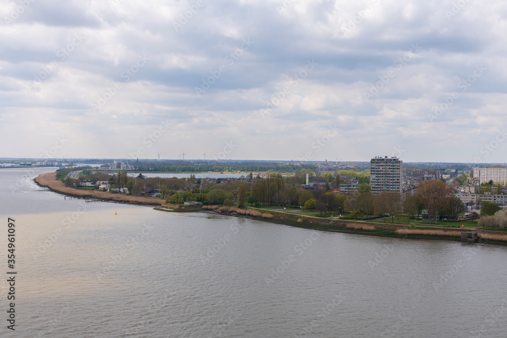 Aerial view of rive Scheld, Antwerp, Belgium 2019