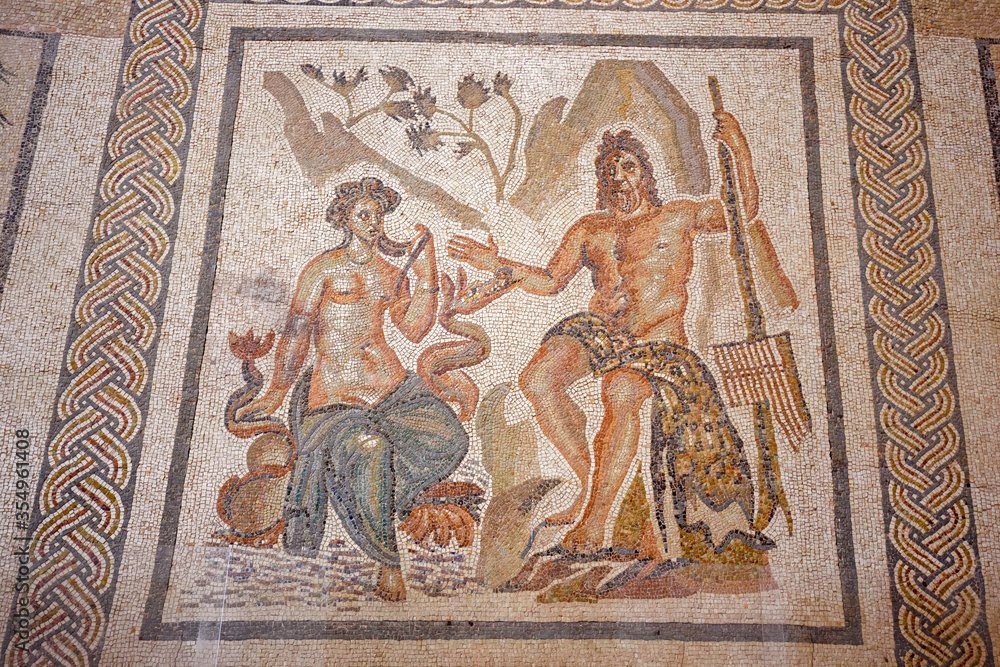 Roman mosaic at the Alcázar de los Reyes Cristianos in Cordoba, Spain.