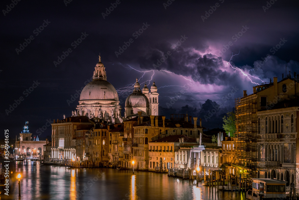 Lightning in Venice at night