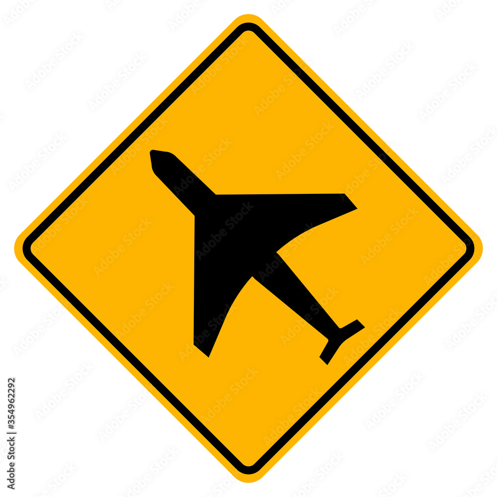 Warning signs low-flying aircraft on white background Warning signs low-flying aircraft on white background