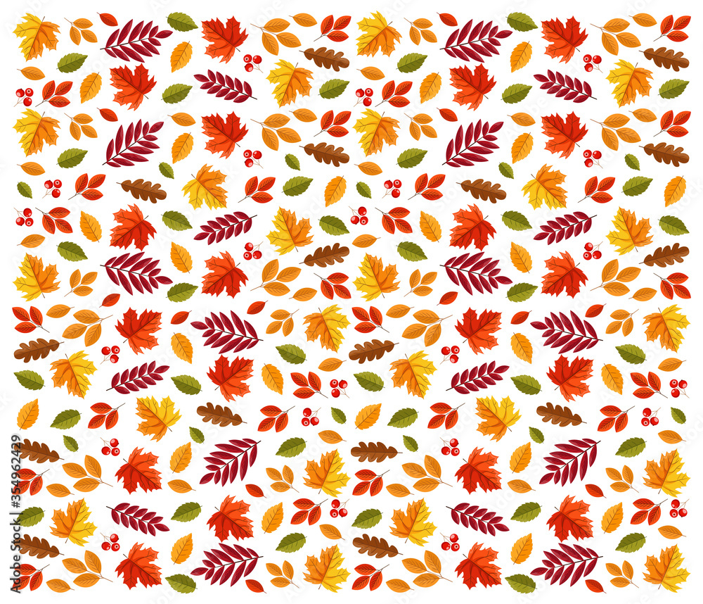 Hello autumn, leaves pattern, autumn leaves flat, colored leaves isolated, autumn elements, autumn banner, sale banner set vector illustration