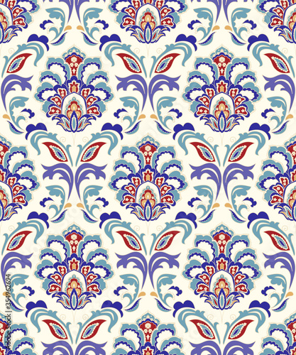 Seamless Turkish colorful pattern. Vintage multicolor pattern in Eastern style. Endless floral pattern can be used for ceramic tile, wallpaper, linoleum, textile, web page background. Vector