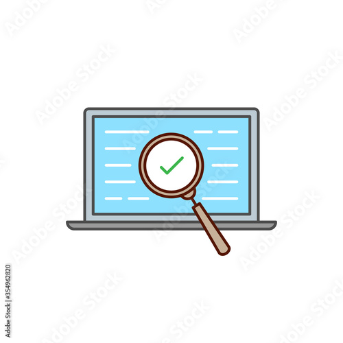 grey laptop with magnifying glass