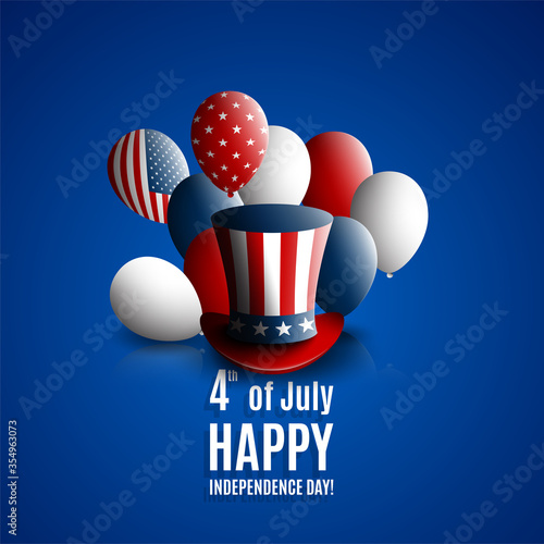 Fourth of july independence day of the usa. Holiday background with patriotic american signs - president's hat, balloons, stars and stripes.
