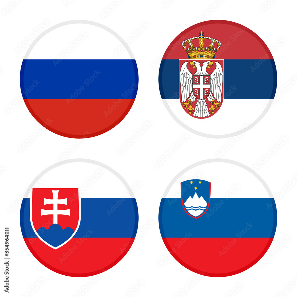 set of round icons flags. russia, serbia, slovakia and slovenia flags, isolated on white background set of round icons flags. russia, serbia, slovakia and slovenia flags, isolated on white background