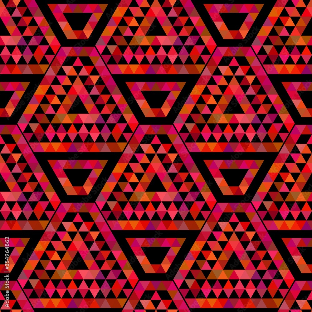 bright seamless geometric pattern. African ornament. red rhombuses and triangles on a black background. bright seamless geometric pattern. African ornament. red rhombuses and triangles on a black background.