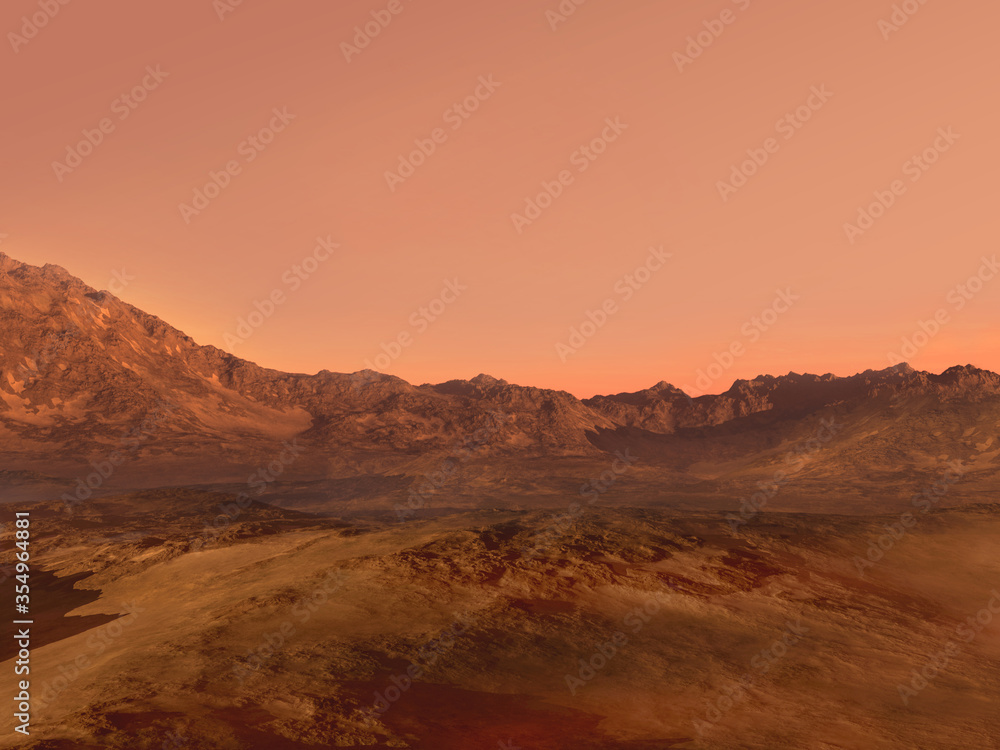 Mars landscape with a red rocky terrain
