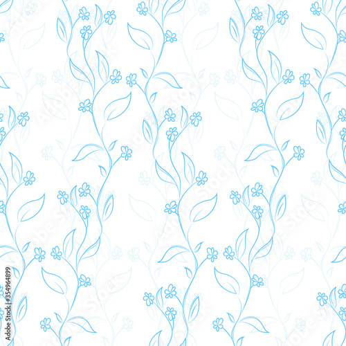 Seamless floral pattern  curly branches and leaves. Hand-drawn texture with flowers. Isolated