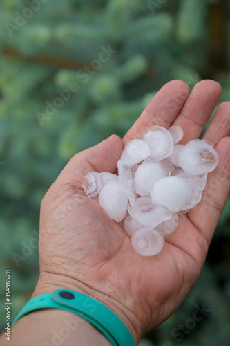 Large hailstone on the male palm