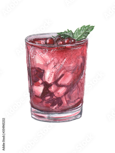 Watercolor illustration of a cocktail on a white background