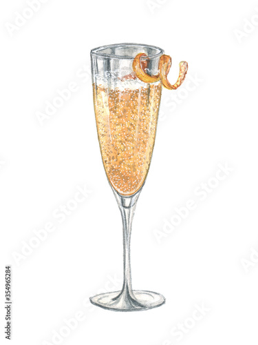 Watercolor illustration of a cocktail on a white background