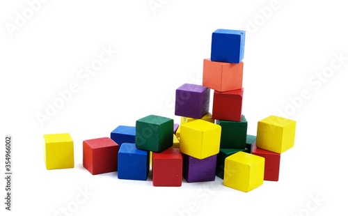 Colorful wooden building blocks for kids isolate on white blackground.