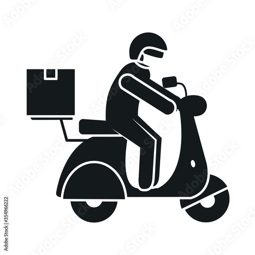 pictogram delivery man on a motorcycle wearing protective mask, silhouette style