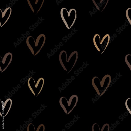 Vector seamless pattern with grunge hearts of different ethnicity colors on black background. Discrimination African people in USA, police violence. Stop racism, Human Right of Black People concept.
