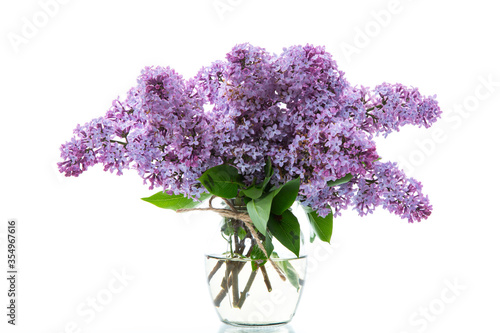 bouquet of beautiful spring flowers of lilac on white background