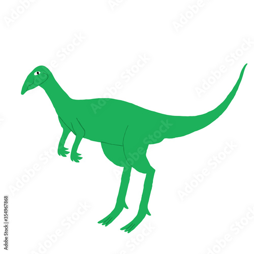 Cute Hypsilophodon isolated on white background. Green Herbivorous dinosaur. Extinct reptile. Jurassic creature. Flat style drawing. Funny design for print  shirt. Fun stock vector illustration.